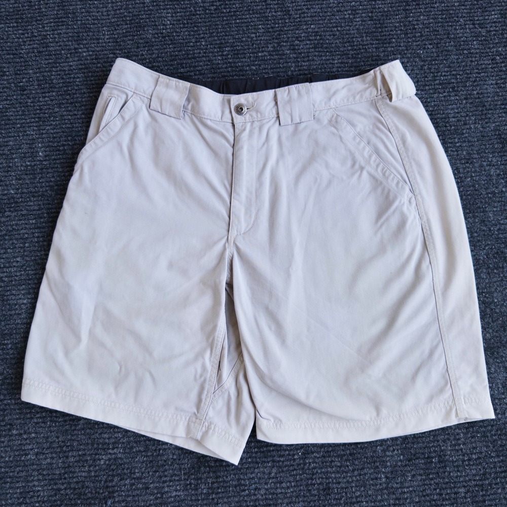 Duluth Trading Dry on the Fly Cargo Shorts Men's L Khaki 9" Nylon